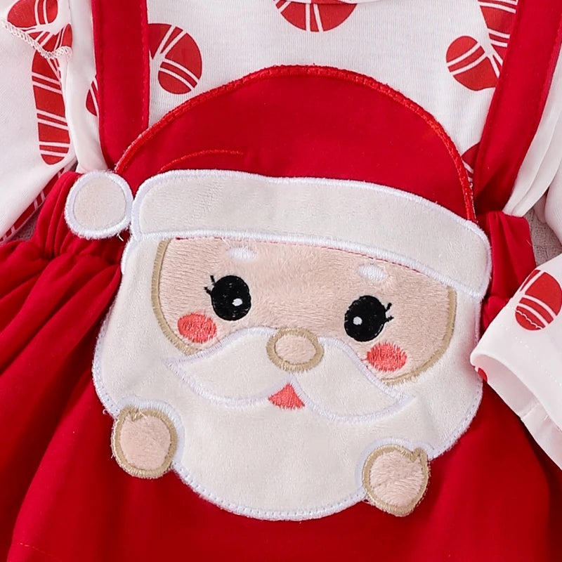 ma&baby 0-18M Christmas Newborn  Baby Girl Red Romper Long Sleeve Santa Ruffle Long Sleeve Jumpsuit Bow Headband Xmas Costumes