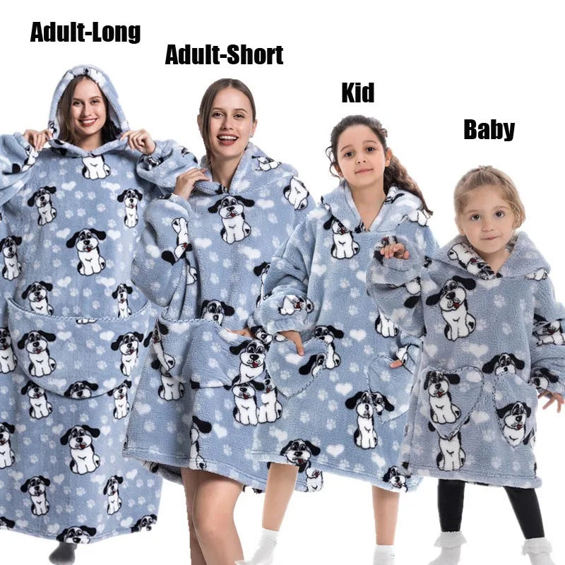 Oversize Winter Sherpa Blanket Plush Polar Fleece Family Matching Hoodie Girls Sweatshirt Homewear Halloween Women Kids Clothes