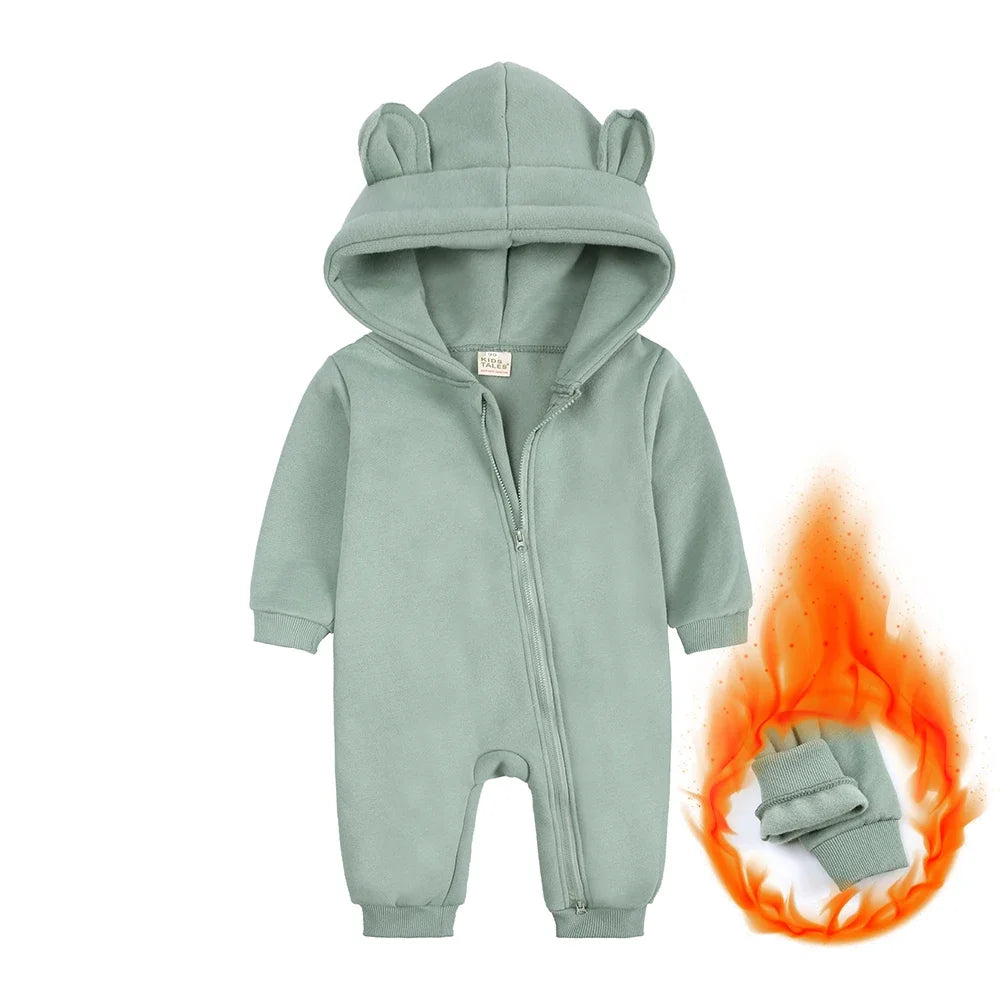 2025 Newborn Baby Romper Warm Clothes Winter Thicken Fleece Hooded Bear Onesie Toddler Boy Girl Jumpsuits Infant Pajamas