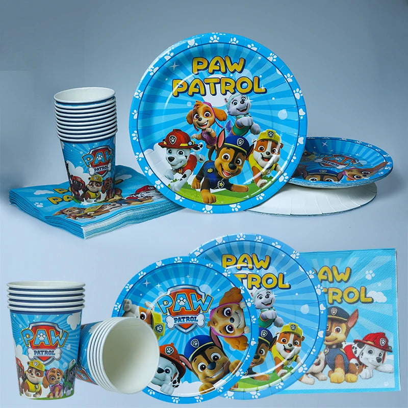 Paw Patrol Birthday Decoration Tableware Tablecloth Children Gift Candy Box Backdrop Dog Balloon Party Favors For Kids Birthday