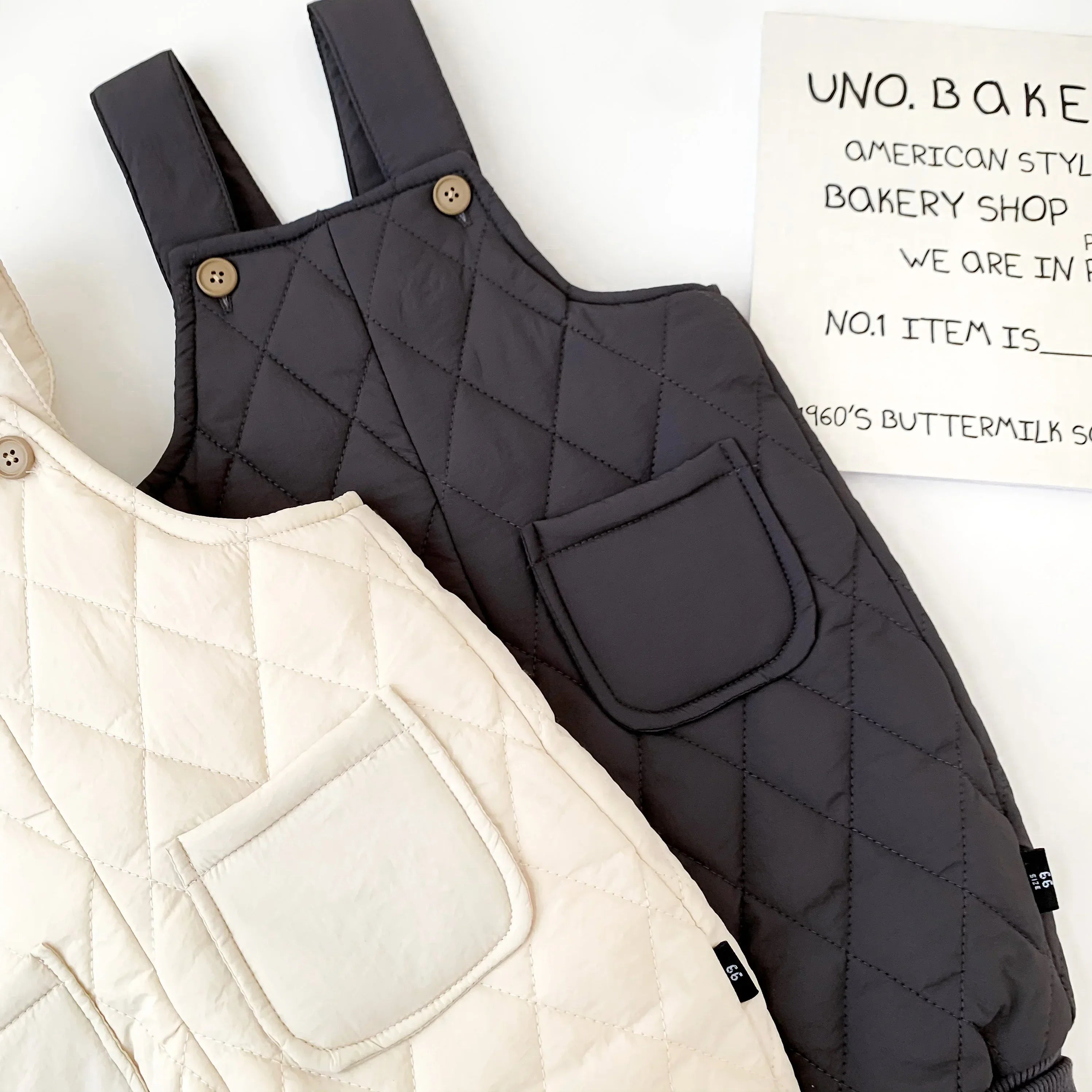 Winter Baby Boys And Girls Solid Color Thick Overalls Autumn And Winter Quilted Thick Pants Children's Casual Warm Jumpsuit