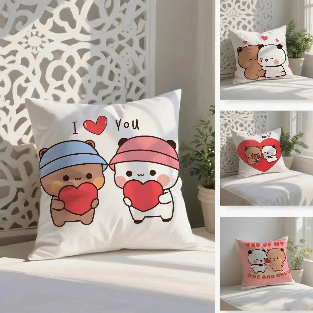 غطاء وسادة جميل مضاد للغبار بسحاب غير مرئي، غطاء وسادة أريكة قصير من القطيفة الحريرية، مطبوع عليه صورة بوبو ودودو الكرتونية