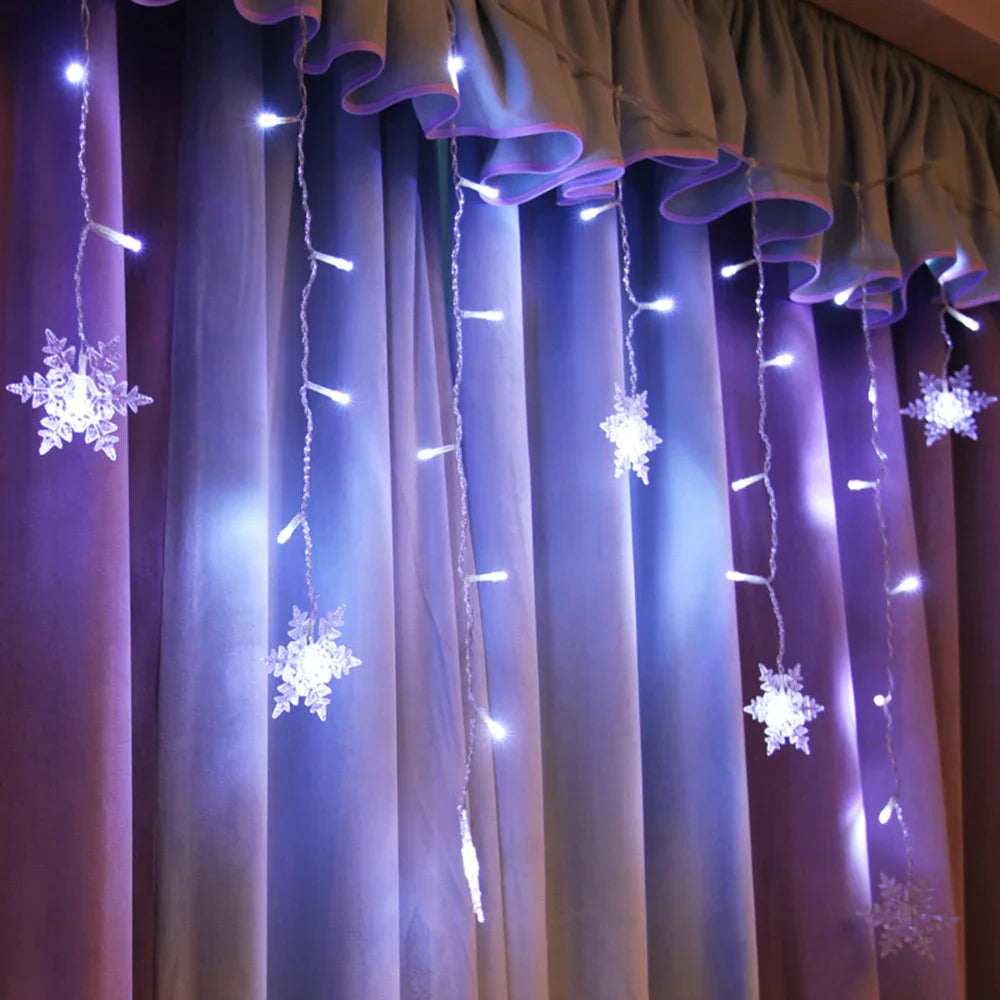 Christmas Snowflake Fairy Lights 4M 96Led Curtain Lights Snowflake String Lights for Halloween Thanksgiving Christmas Decoration