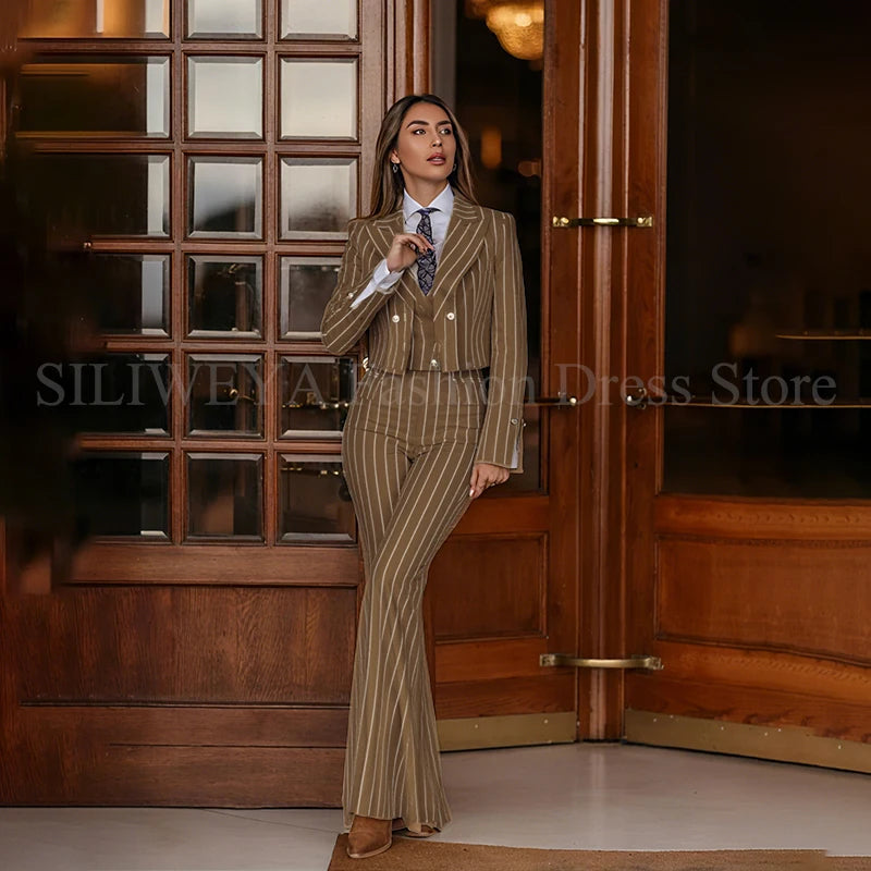 Smart Casual Women 3 Piece Set Stripes Jacket Pants Vest Stylish OfficeFemale Suit Trajes De Mujer Elegante