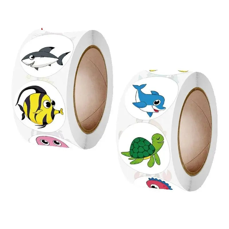 50-500 Cute Fish Thank You Stickers Kawaii Kids Sea Cartoon Sticker Roll for Christmas Gift Seal Student DIY Scrapbooking Craft