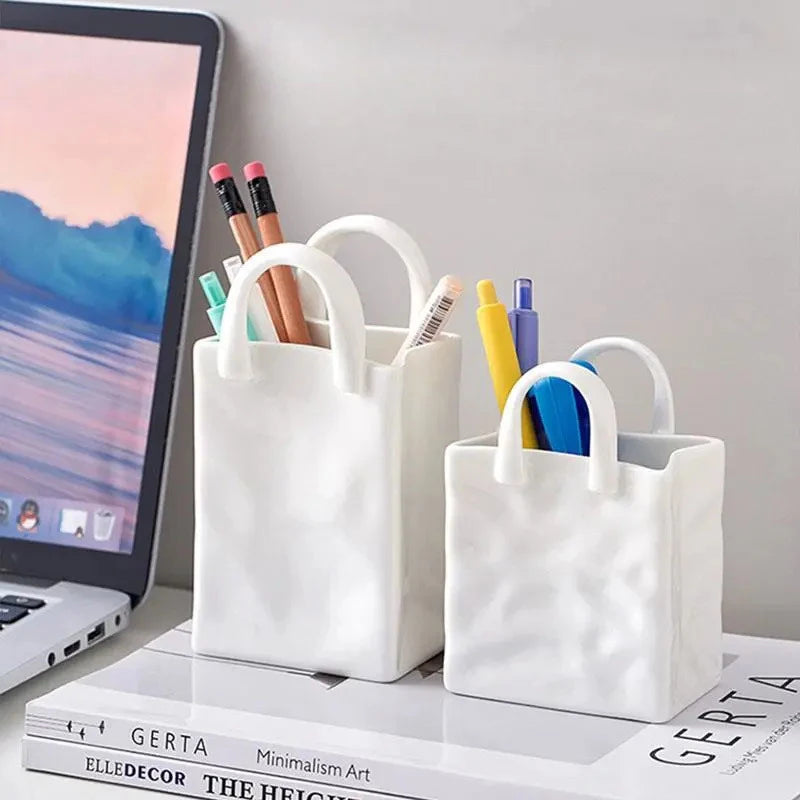 Handbag Shape Vase Modern Decorative White Vase Home Decoration Dried Flower Arrangement Table Decoration