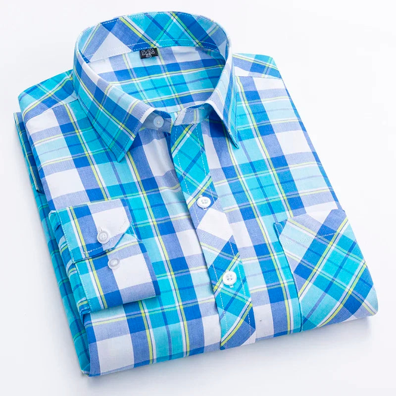 Men's Plaid Shirts Plus size 100% Cotton Long Sleeve Young Boy Streetware Clothing Soft Confortable Daily Smart Shirt Casual Top