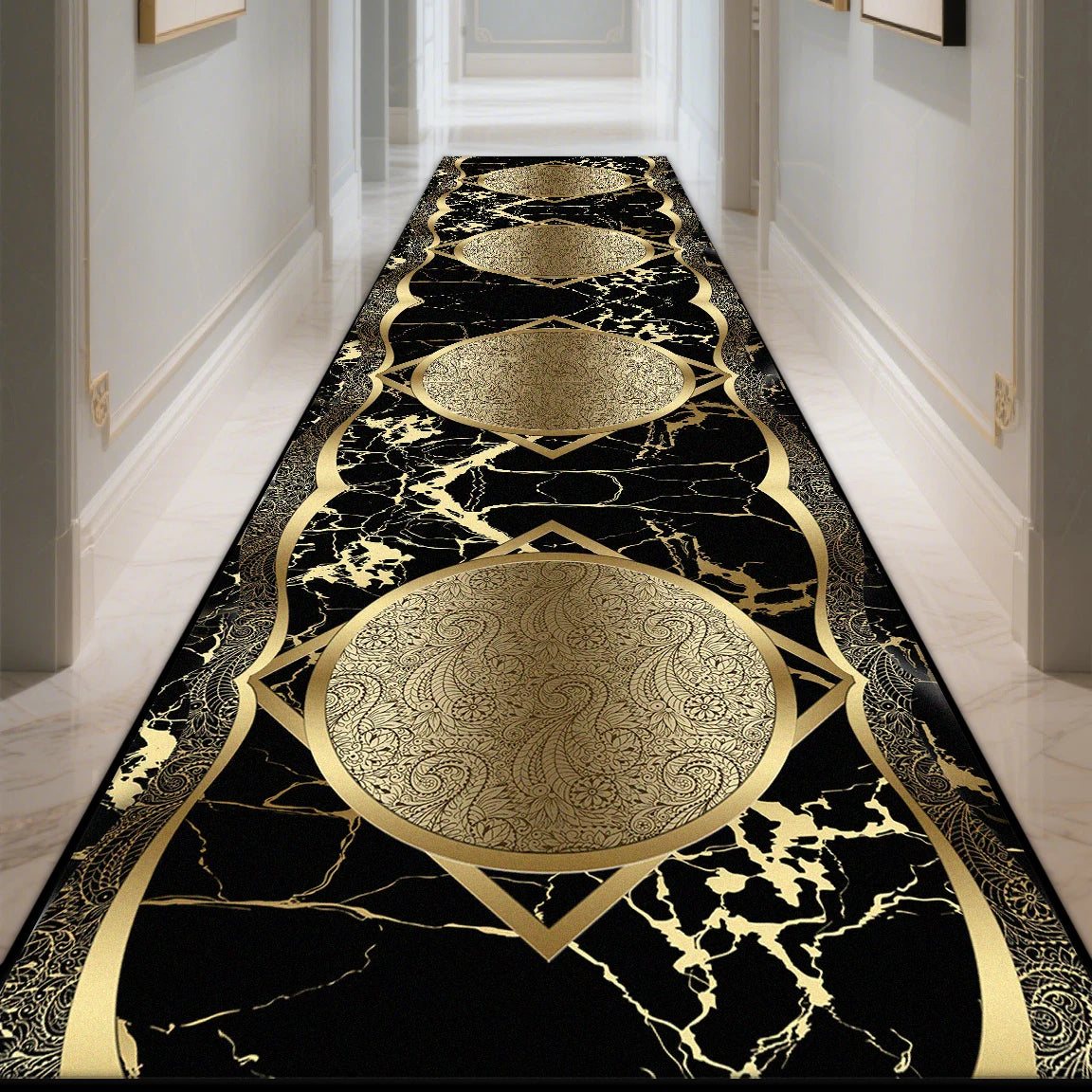 Modern Long Corridor Carpet Non-slip Hallway Luxury Gold Washable Rug Runner Entryway Decoration Home Stairway Mat Anti Slip