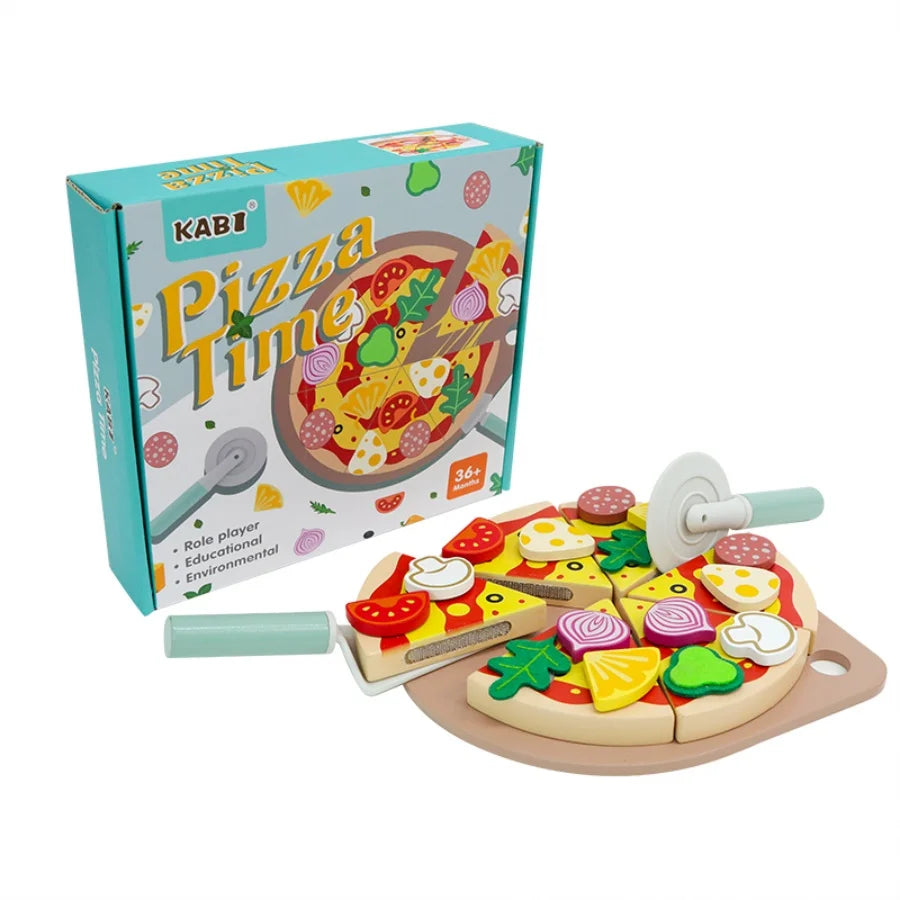 Wooden simulation fruits and vegetables, children's play kitchen, convenience store, boys and girls' cake, pizza, toys