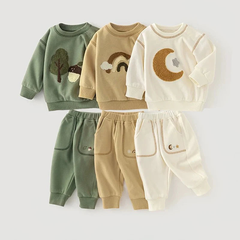 New Spring Autumn Baby Suits Cute Embroidered Sweatshirt + Pant 2Pcs Toddler Boy Girl Clothing