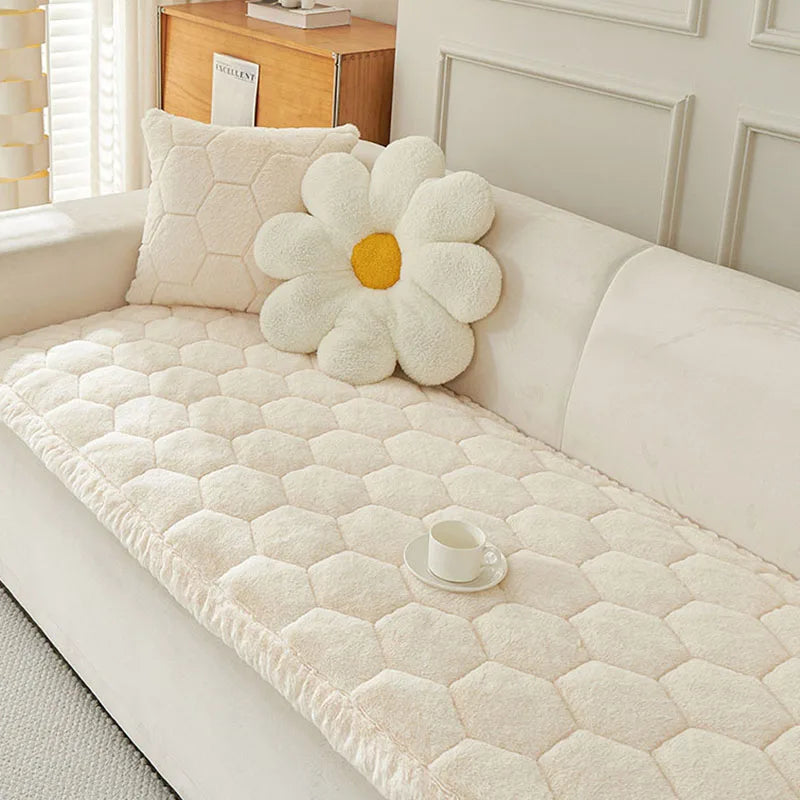 Nordic Thick Faux Mink Fur Sofa Cushion Autumn/winter Pet Friendly Non-Slip Sofa Cover Soft Furniture Protector for Living Room