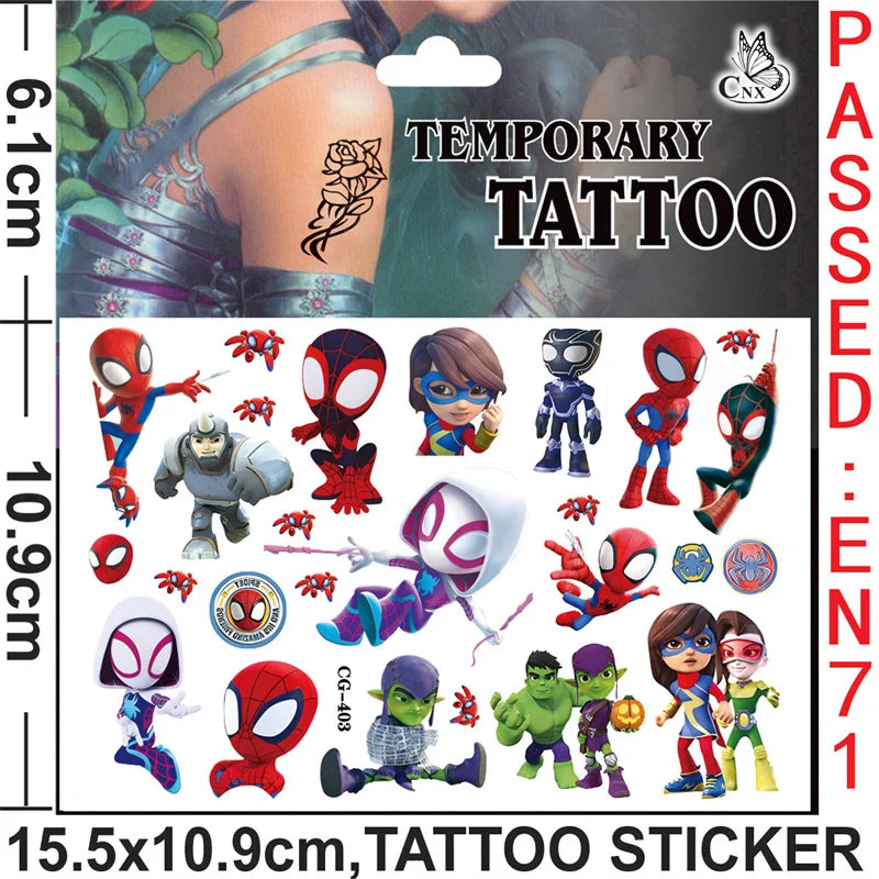 Anime Spider Stickers Kawaii Spiderman DIY Tattoo Stickers Cartoon Tattoo Stickers Decoration Children Gifts