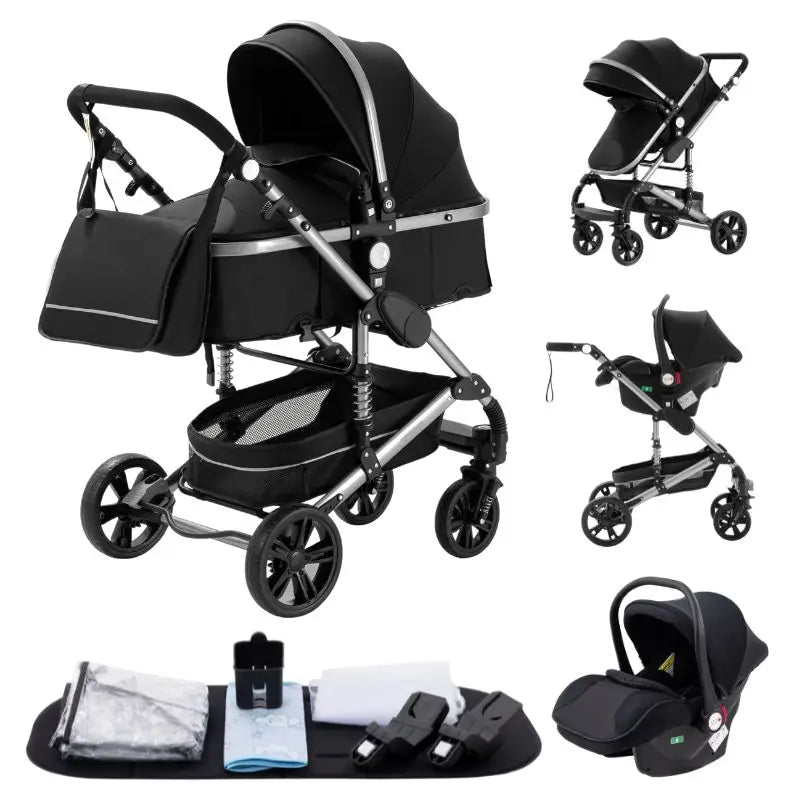 Poussette bébé 3-en-1 compacte, siège auto pour bébé, système de voyage portable pour bébé, poussette légère, poussette bidirectionnelle