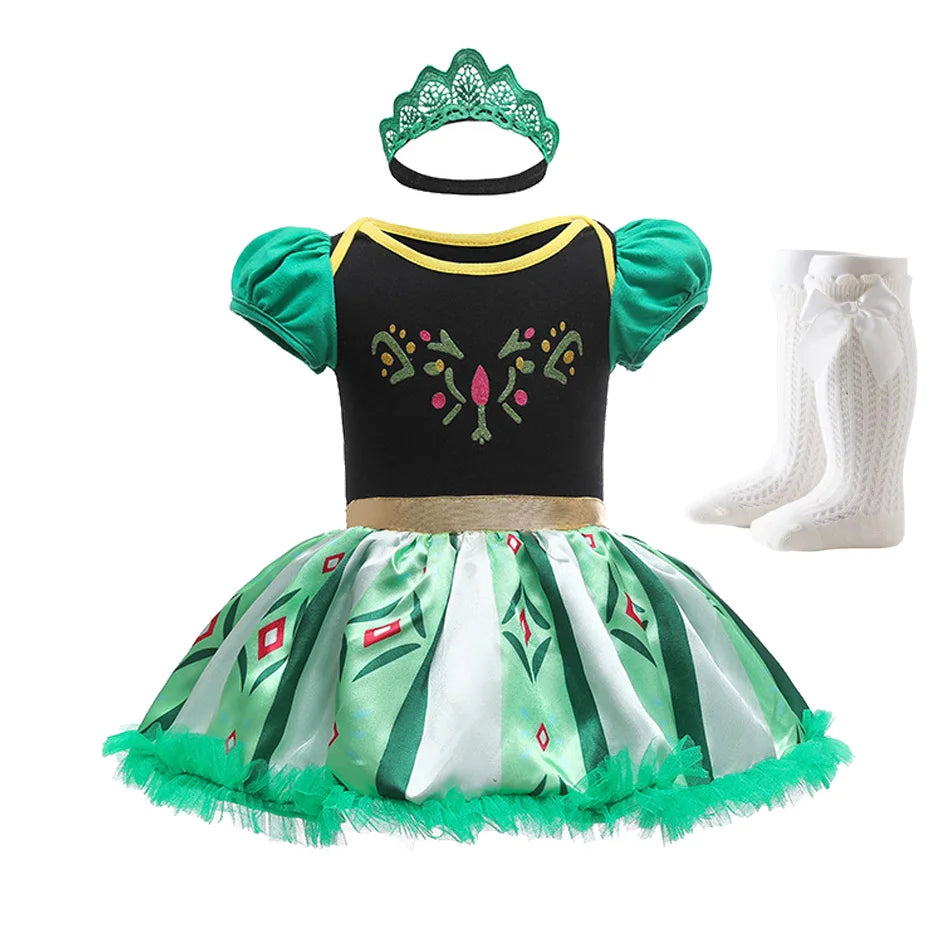 Baby Girl Princess Jumpsuit Party Anna Elsa Romper Tutu Snow White Dress Costume Halloween Fancy Fairy Bodysuit For Newborns