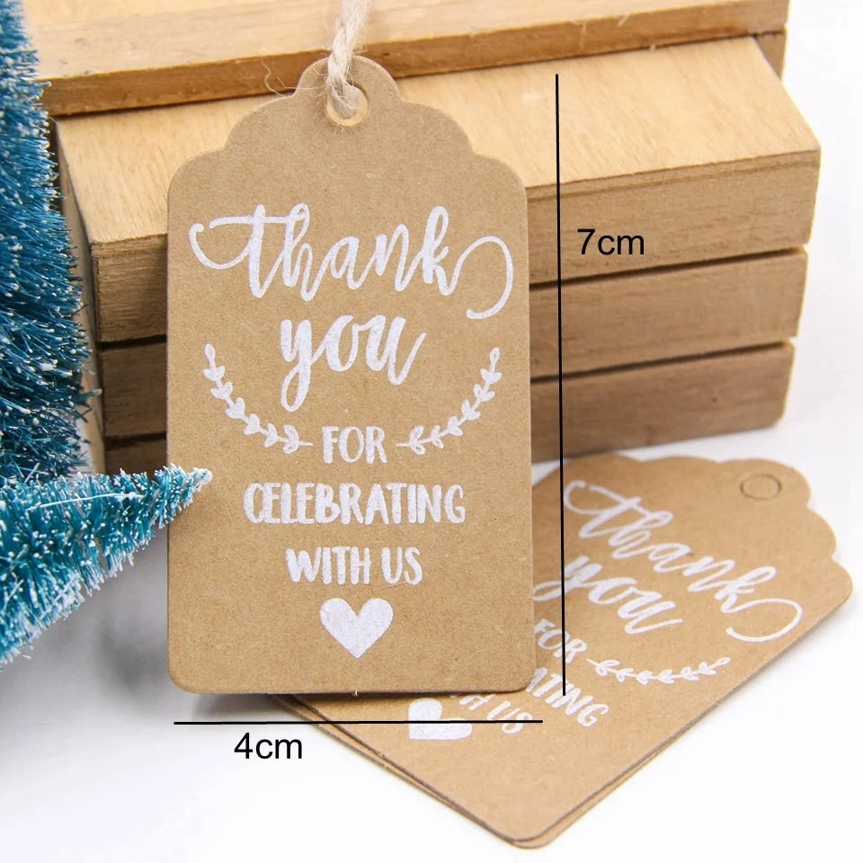 50PCS Christmas Kraft Paper Tags Handmade/Thank You DIY Crafts Hanging Tag With Rope for Christmas Gift Wrapping Supplies Favors