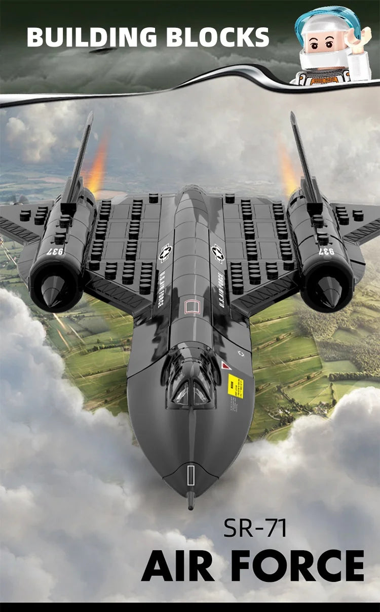183pcs SR-71 Blackbird US Air Force Reconnaissance AirplaneModel Fighter Assembling Building Block Toy Children Block Toys Gift