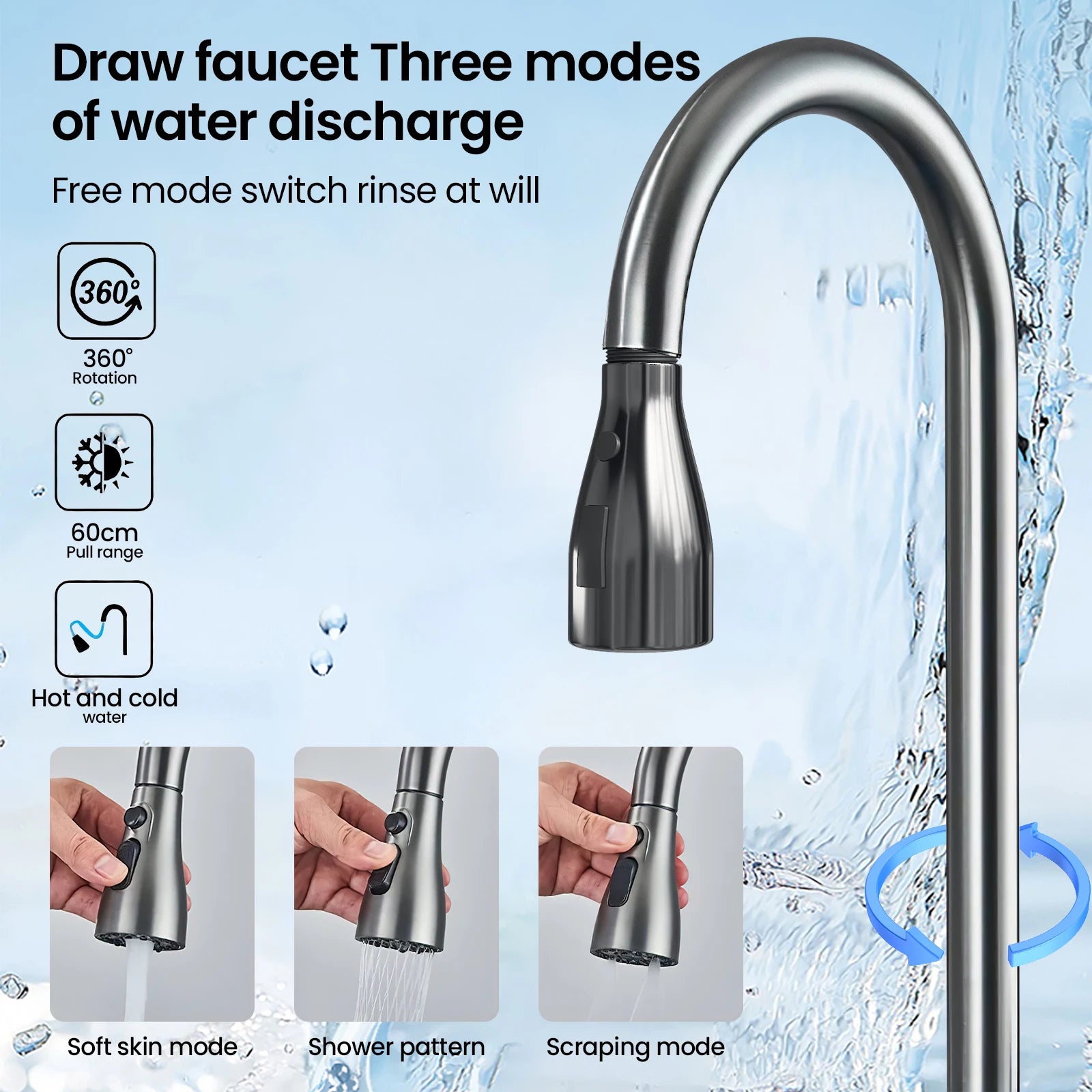 304 Stainless Steel Waterfall Kitchen Sink Large Single Slot Integrated Digital Display Faucet Set Soap Dispenser Cup Washer