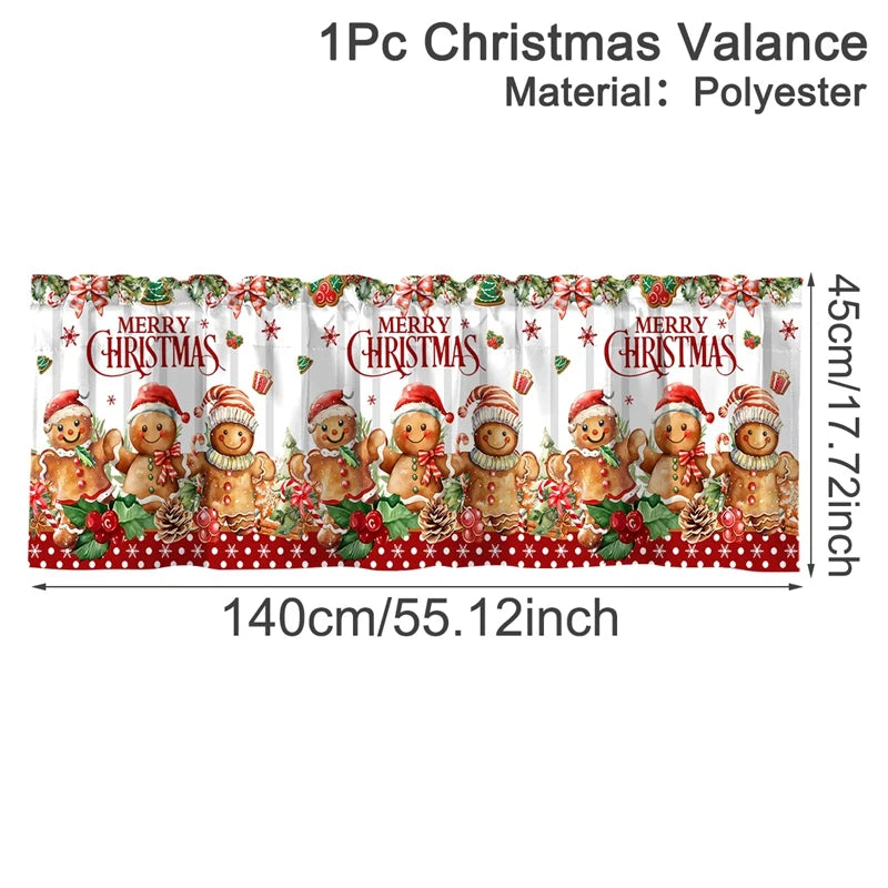 Christmas Short Curtains Valances Christmas Decorations for Home 2025 Xmas Ornaments Windows Treatments for Kitchen Bathroom