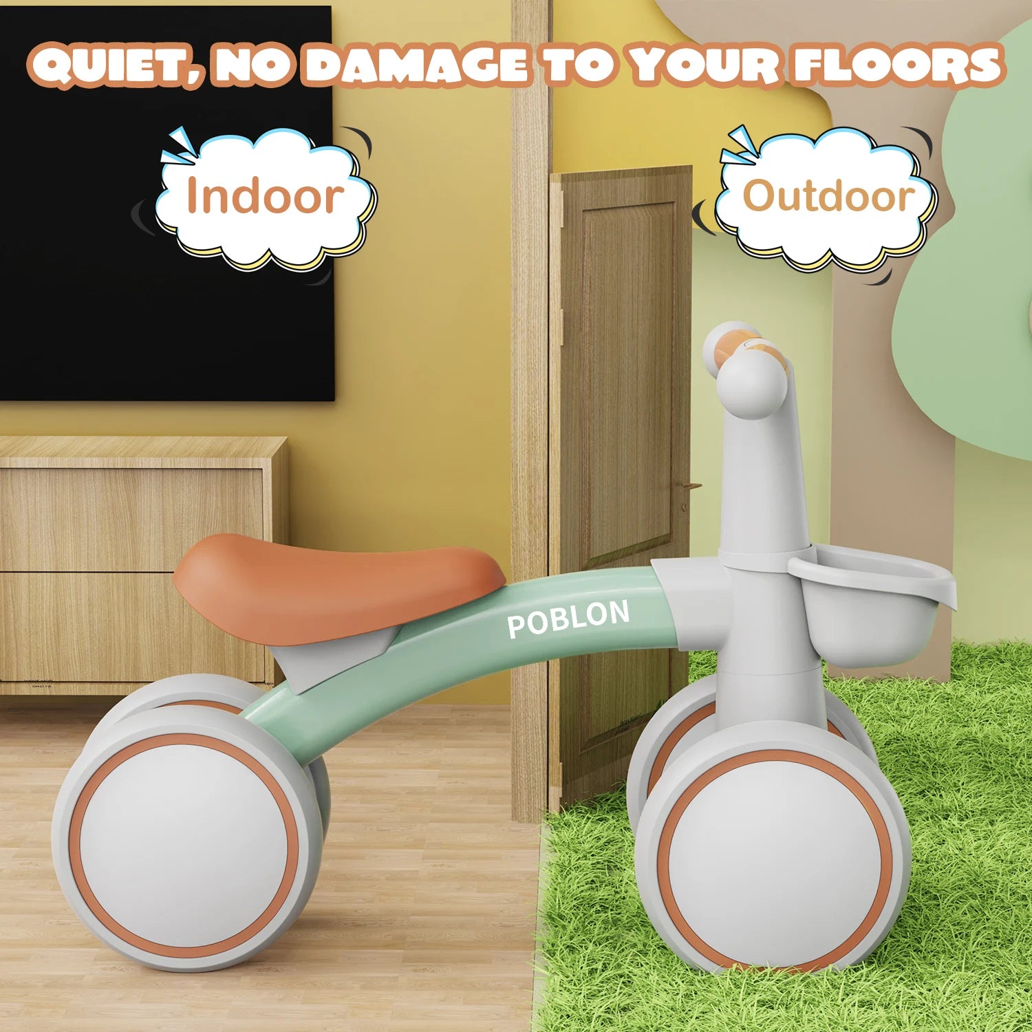 Baby Balance Bike 4 Wheels Bicycle without Pedals First Bike for Children from 1 to 2 Years old 12 to 24 months Outdoor Toy Car