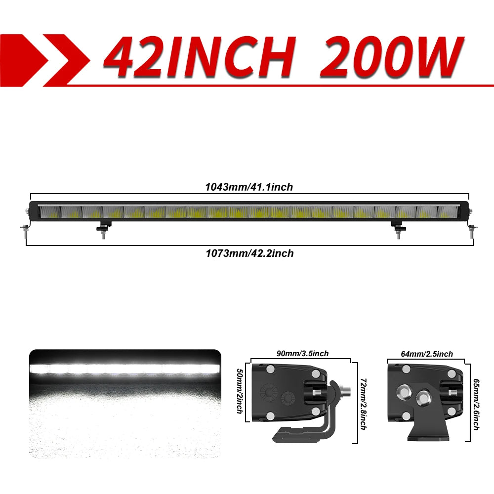 CO LIGHT 42 inch Single Row Off Road LED Driving Roof Bumper Light Bars DRL 2 Style Mounting Brackets for Off road ATV UTV SUV