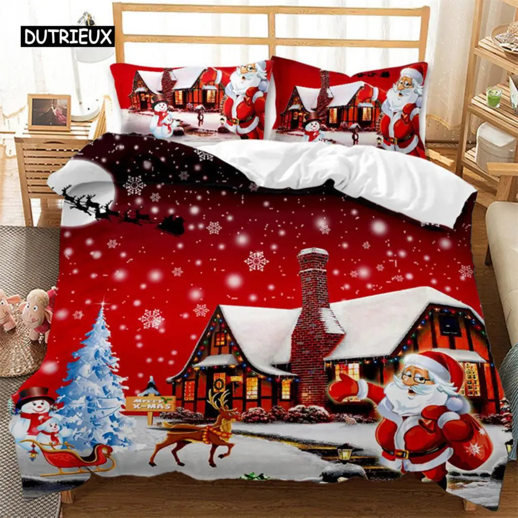 Christmas Snow Cartoon Gift Deer Bedding Set, Christmas Duvet Cover Set, Comfortable Breathable Duvet Cover, Christmas Xmas Gift