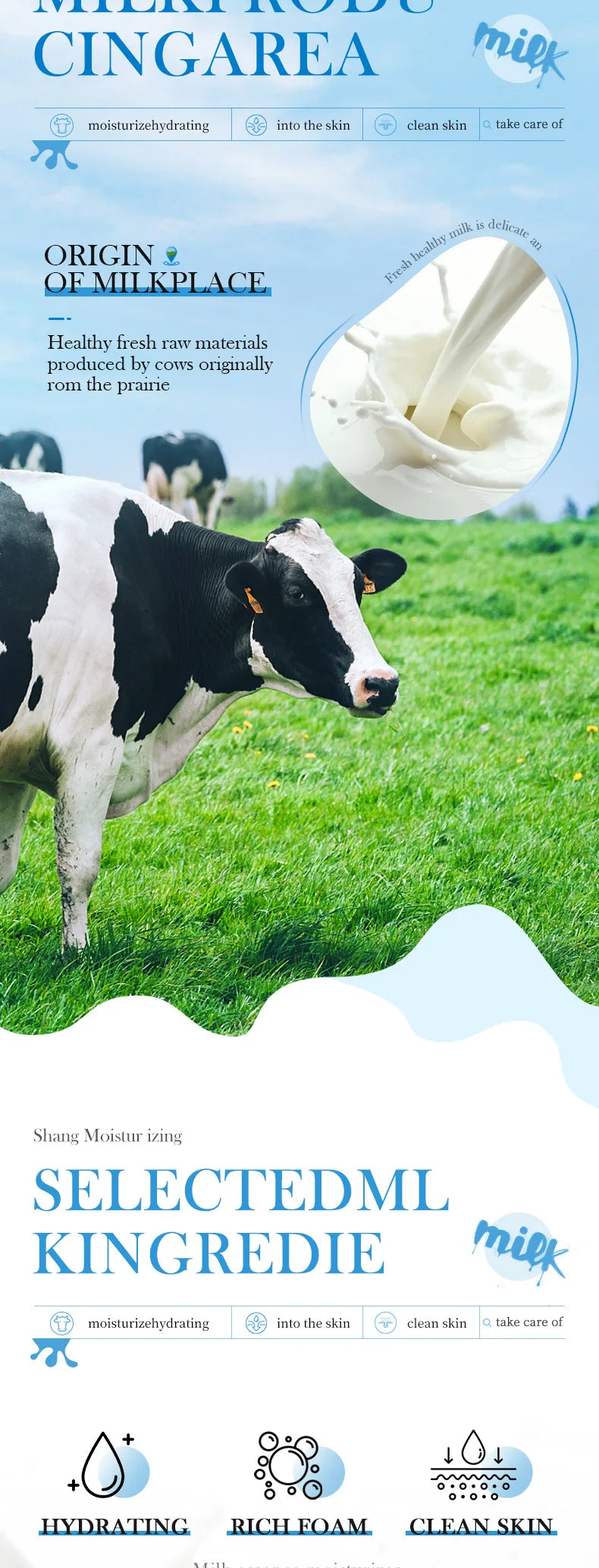 SADOER Milk Facial Cleanser Nourishing Moisturizing Skin Brightening Face Wash Foam Face Cleanser Facial Skin Care for Beauty