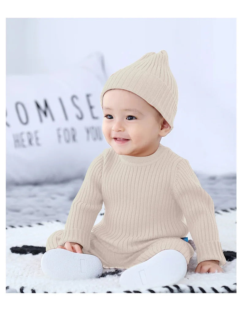 0-3T Newborn Kid Baby Boy Girl Winter Clothes set Sweater Pant suit Warm Thick Knit Top Stretch Knitwear Casual 2pcs Sweater Set