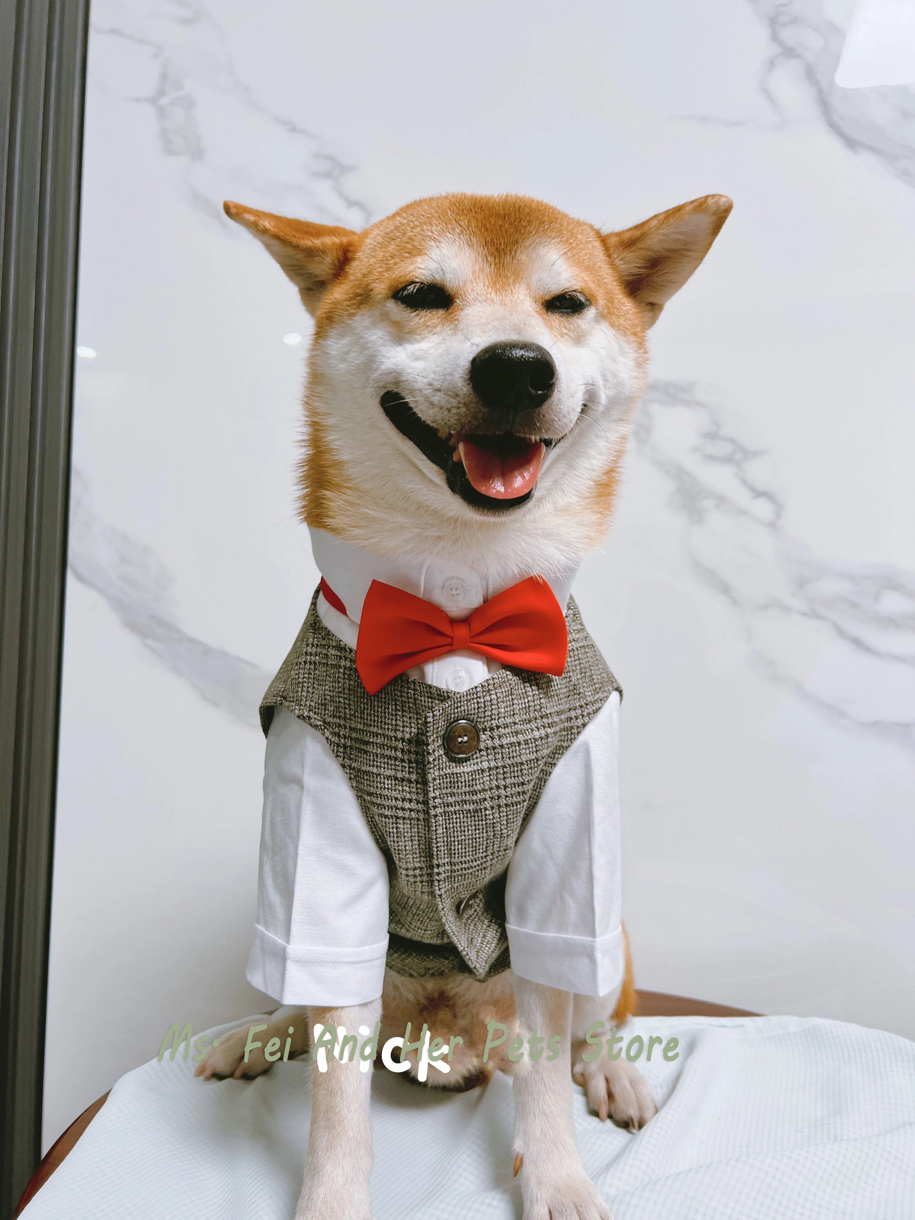 Shiba Inu Dog Tuxedo Suit - Adjustable Bow Tie Wedding Costume, Formal Pet Attire for Puppy Prince Party, Dogs Clothes，Pet Set