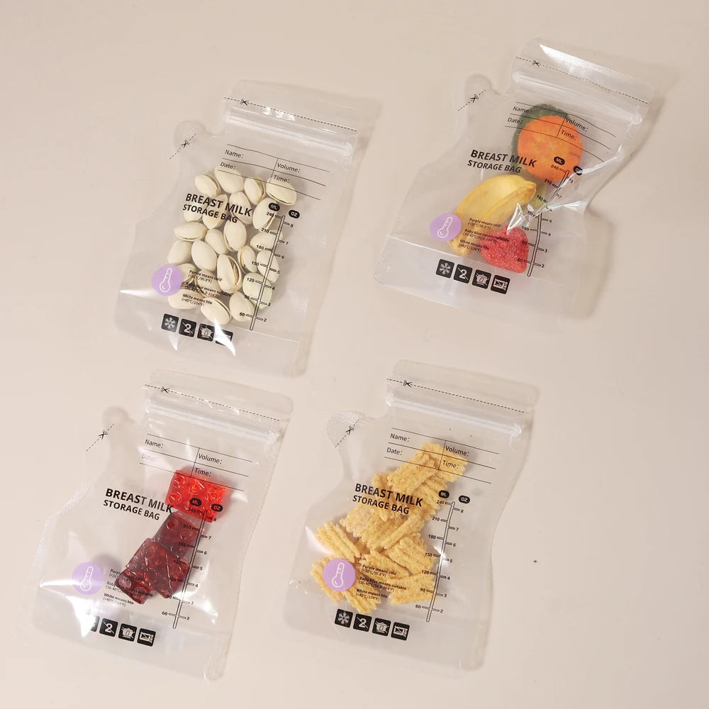 60 Pack Temperature Sensitive Breast Milk Storage Bags -Food Grade PE, Transparent with Measurement Lines,  Disposable & Leakpro