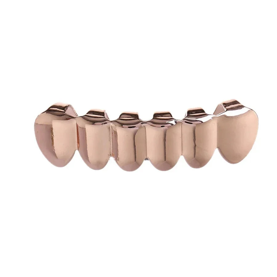 Classic Fashion 6/6 Teeth Grillz Hip Hop 14K Gold Plated Tooth Caps Decor Braces Dental Grills For Women Men Jewelry