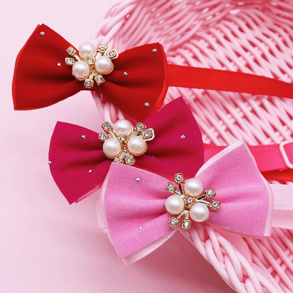 10PCS Diamonds Pet Collars For Dogs Bowties Adjustable Dog Bow Ties Small Cat Necklaces Winter New Pet Grooming Supplies