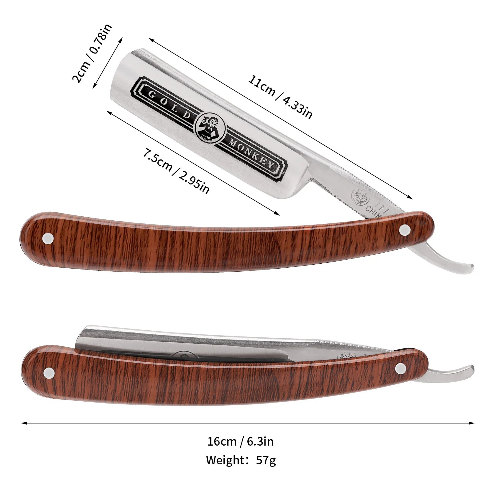 Rasoir Repose-lame en acier inoxydable droit Poignée en bois