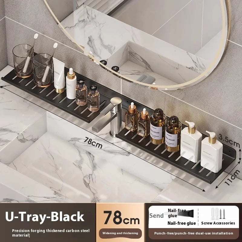 Kitchen and bathroom storage rack, washbasin rack, suction cup mirror, front rack, bathroom sink, faucet, wall mounted