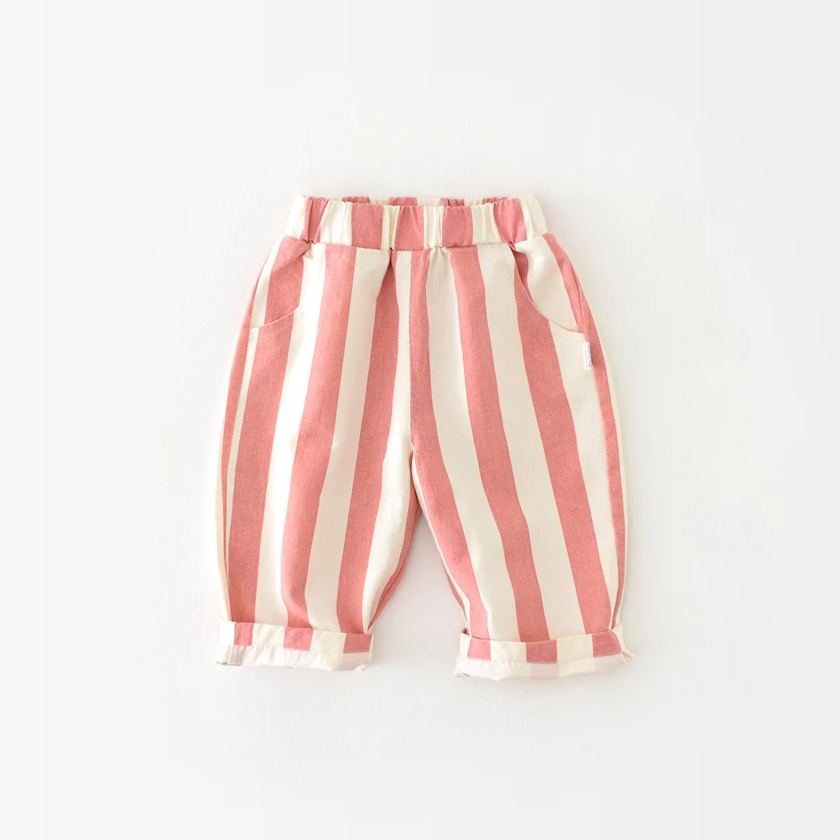 2024 Spring New Infant Baby Candy Color Striped Pants High Waist Casual Girls and Boys Trousers