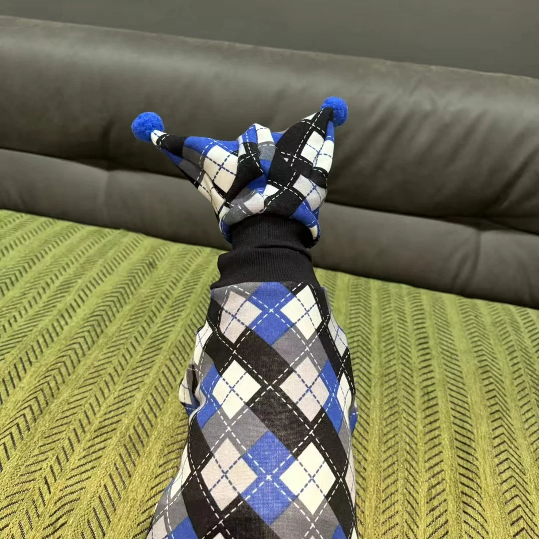 4-Legged Striped Cotton Coat for Sphynx Cat Blue Long Sleeves Jumpsuit for Kittens Devon Rex Soft Brick Red Winter Undershirt