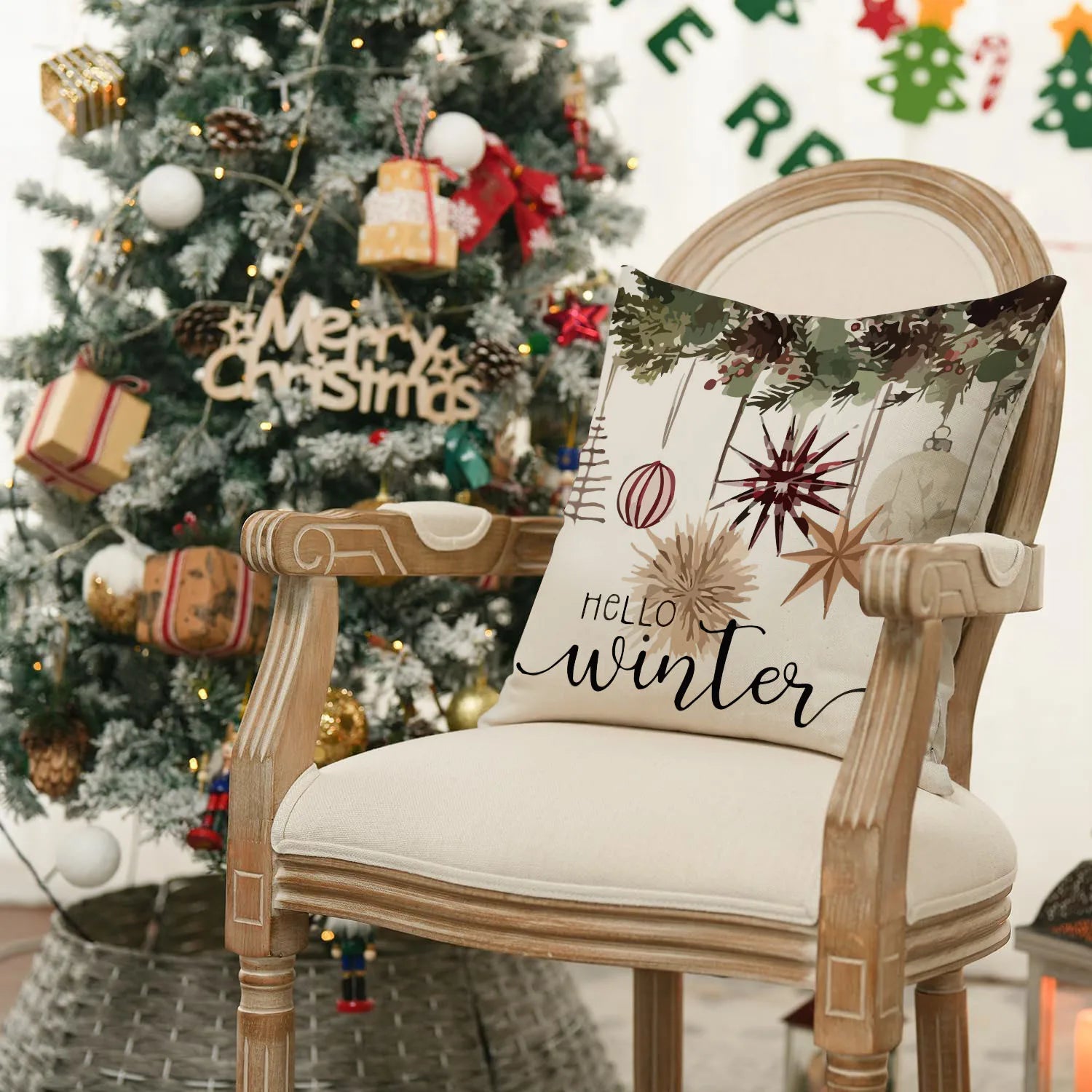 1pc/4pcs Christmas Pillow Cover, Black and Red Buffalo Plaid Celebration Christmas Tree Snowflake Decoration Sofa Cushion Cover
