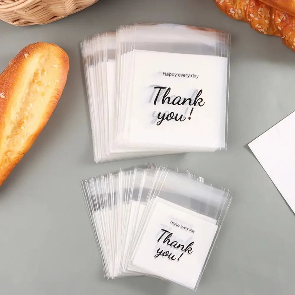 100Pcs Plastic Candy Gift Bags Thank you Party Decor Sandwich Bread Packaging Bags Transparent OPP Self Adhesive Pouch