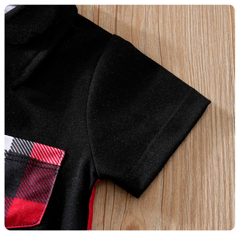 Newborn Clothes Patchwork Plaid Polo Shirt Comfortable And Soft For Boys And Girls Summer Short Sleeved Baby Jumpsuit