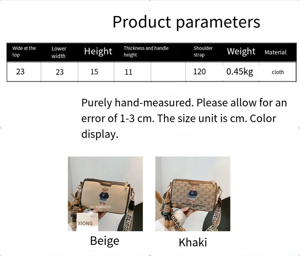 Designer style bag 2025 new model versatile embroidery new cartoon style fashionable little bear crossbody bag casual pillow bag