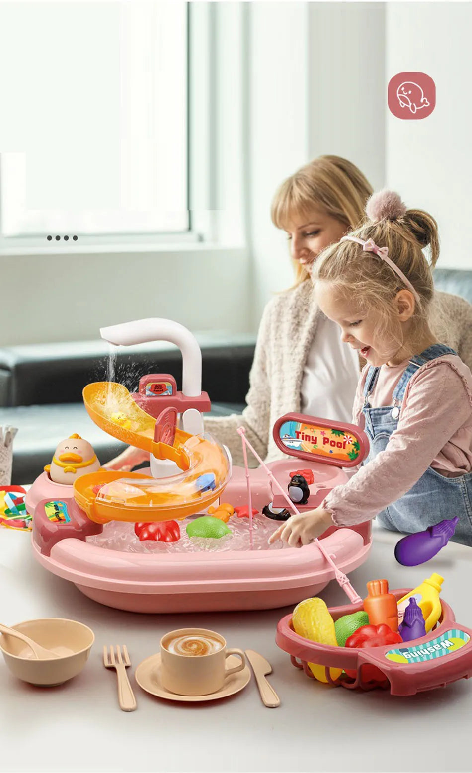 Kids Kitchen Sink Toys Electric Dishwasher Playing Toy With Running Water Pretend Play Food Fishing Toy Role Playing Girls Gift