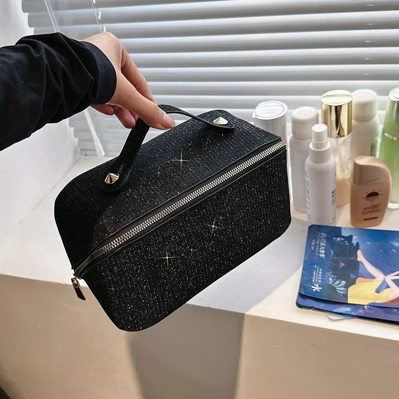 Sac à cosmétiques, grande capacité, design à paillettes fines, sac de toilette léger et pratique
