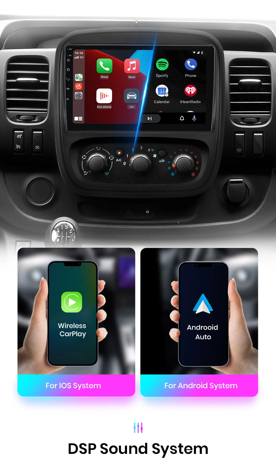 CarPlay Android Auto Autoradio pour Renault Trafic 3 2014 a 2021 et Opel Vivaro B de 2014 à 2018