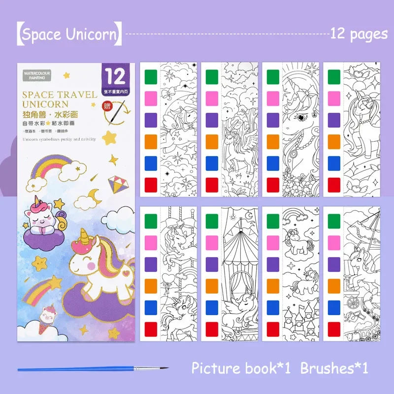 12 pages Children's Watercolor Coloring Book,Drawing Toys For Children Birthday, Thanksgiving, Halloween, Easter, Christmas gift