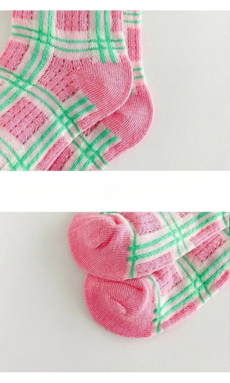 3PCS/Set Girls' Socks Korean Children's Cotton Mesh Mid Tube Socks 2-12Y Baby Girls Kids Versatile Thin Breathable Trendy Socks