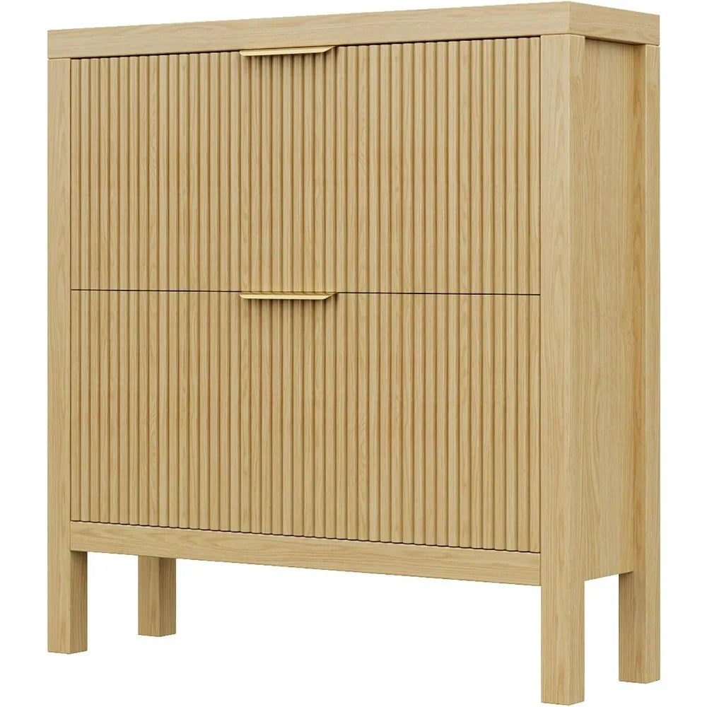 " Armoire à chaussures moderne à 2 niveaux – Conception autoportante à tiroirs rabattables, organisateur en bois de grande capacité pour l'entrée"