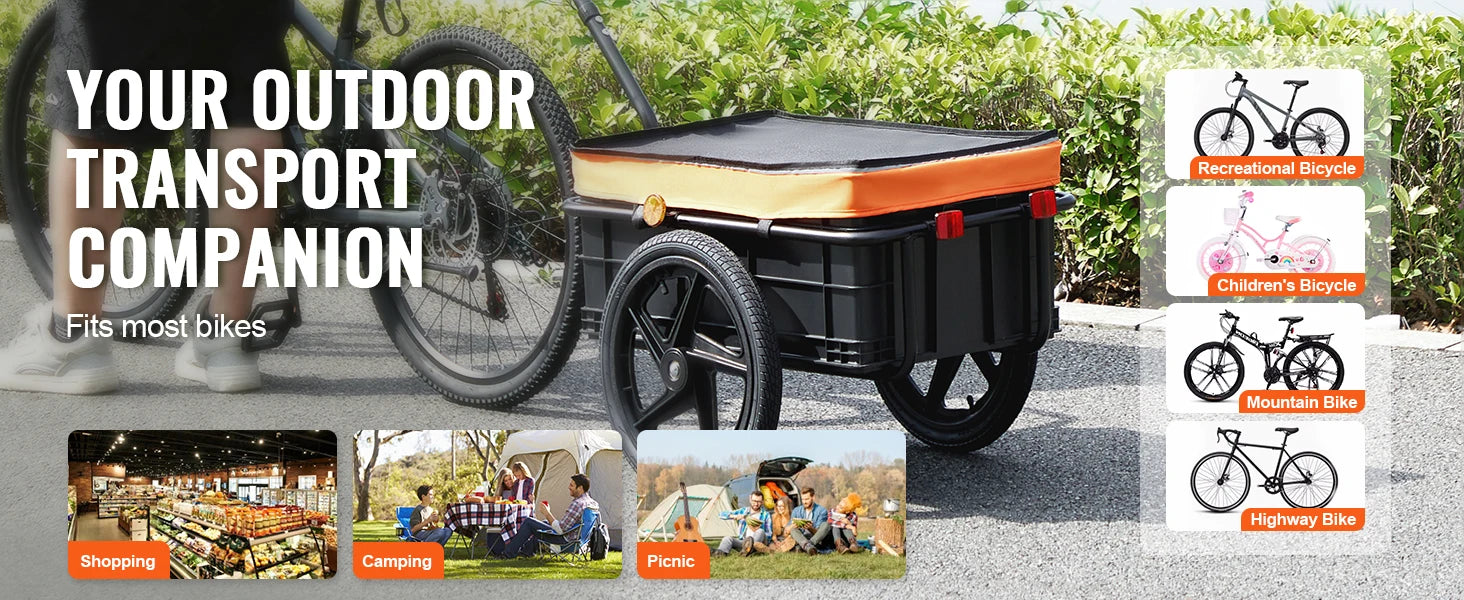 SucceBuy 88Lbs Bike Cargo Trailer Bicycle Wagon Cart Foldable Storage with 16" Wheels & Safe Reflectors Fits 24"-28" Bike Wheels