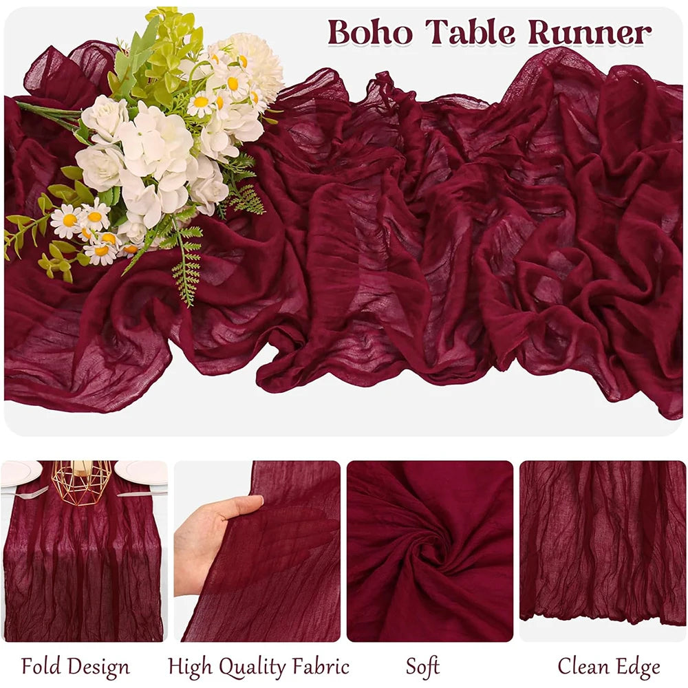Burgundy Table Runner Cheesecloth Gauze Rustic Boho Cheese Cloth Table Runner Wedding Bridal Shower Birthday Party Decorations