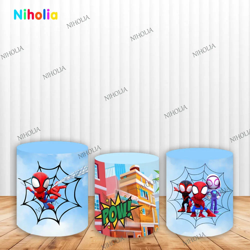 Spidey and His Amazing Friends Round Backdrop Blue Birthday Decoration Photo Photography Background Cover Baby Shower
