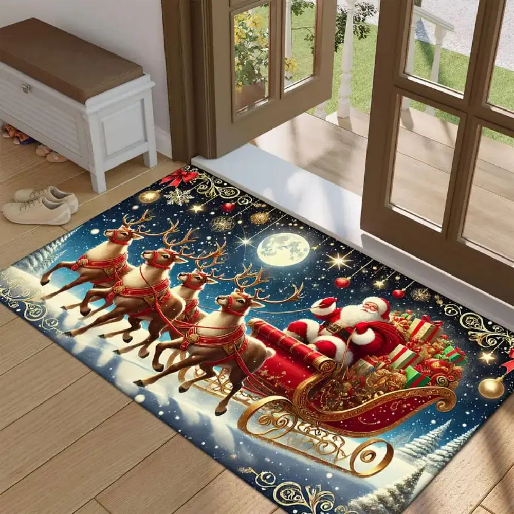 VIKAMA Christmas Reindeer Decorative Rug Living Room & Bedroom Door Mat Non-Slip, Stain-Resistant Carpet Home Furnishing