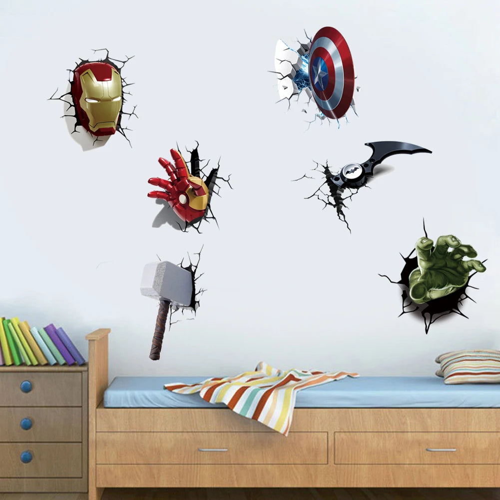 3D superhero spider wallpaper stickers for children's rooms, boys' bedrooms, self-adhesive home wall decorations, vinyl stickers